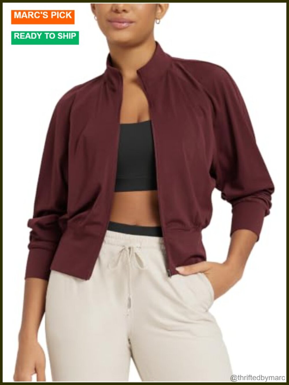 Full Zip Workout Jacket Cloud Feeling Stand Collar Lightweight Cropped
